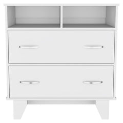 Armageddon Two Drawer Dresser, Two Open Shelves, Superior Top, Four Legs -White