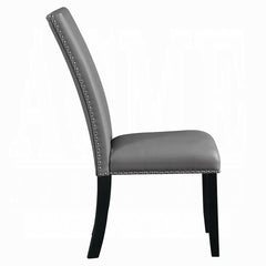 Modern Upholstered Side Chairs 2pc Set, Gray Synthetic Leather Nailhead Trim Black Legs Wooden Dining Furniture 1pc