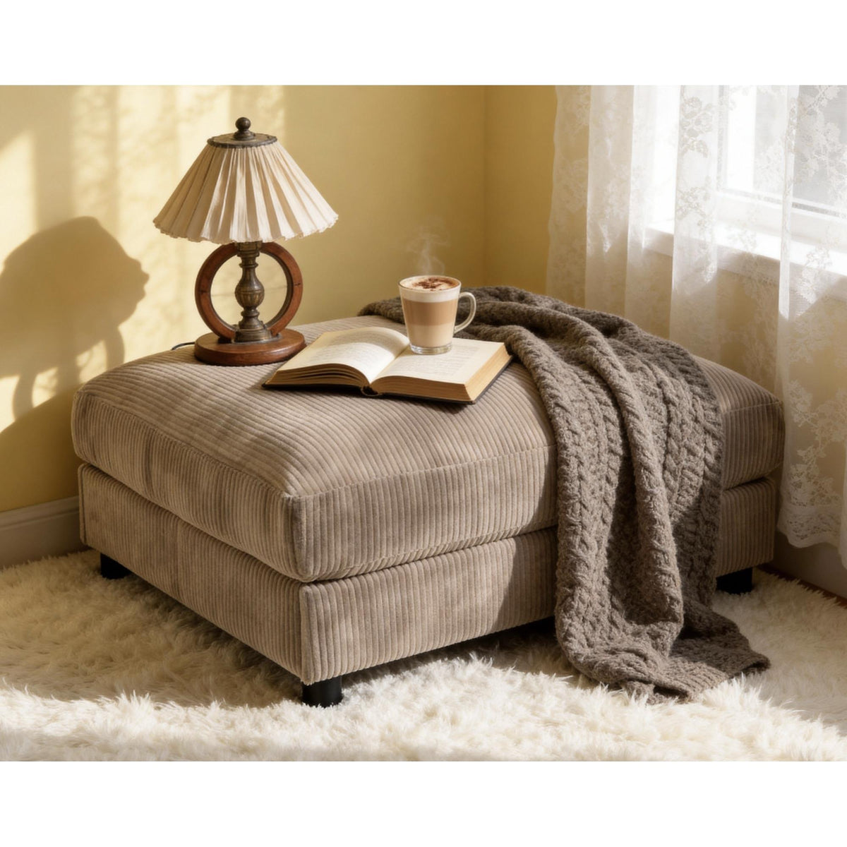 Corduroy Upholstered Rectangle Ottoman