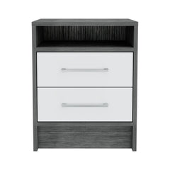 Hephaestus Nightstand , End Table, Side Table Superior Top, Two Drawers -Smokey Oak / White