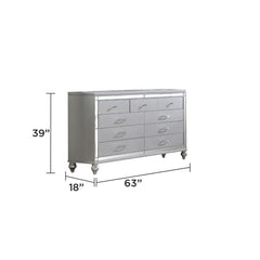 Utopia Mirror Framed 6-Drawer Dresser Made With Wood in Silver Color (INCLUDES ONLY DRESSER)