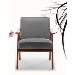 Accent Chair with Velvet Upholstery and Solid Wood Frame, Classic Mid-Century Modern Living Room Furniture for Extra Seating, Grey