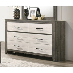 1pc Dresser Two-tone Finish Convenient Bedside Storage Six Drawers Metal Pull Handle Gray Beige