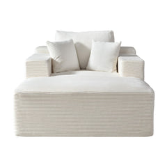 Convertible Chaise Lounge Chair Indoor – Oversized Corduroy Couch with Wide Armrest & Throw Pillows, Cozy Boneless Sleeper Sofa Bed Armchair for Living Room, Bedroom, No Assembly Required, Beige