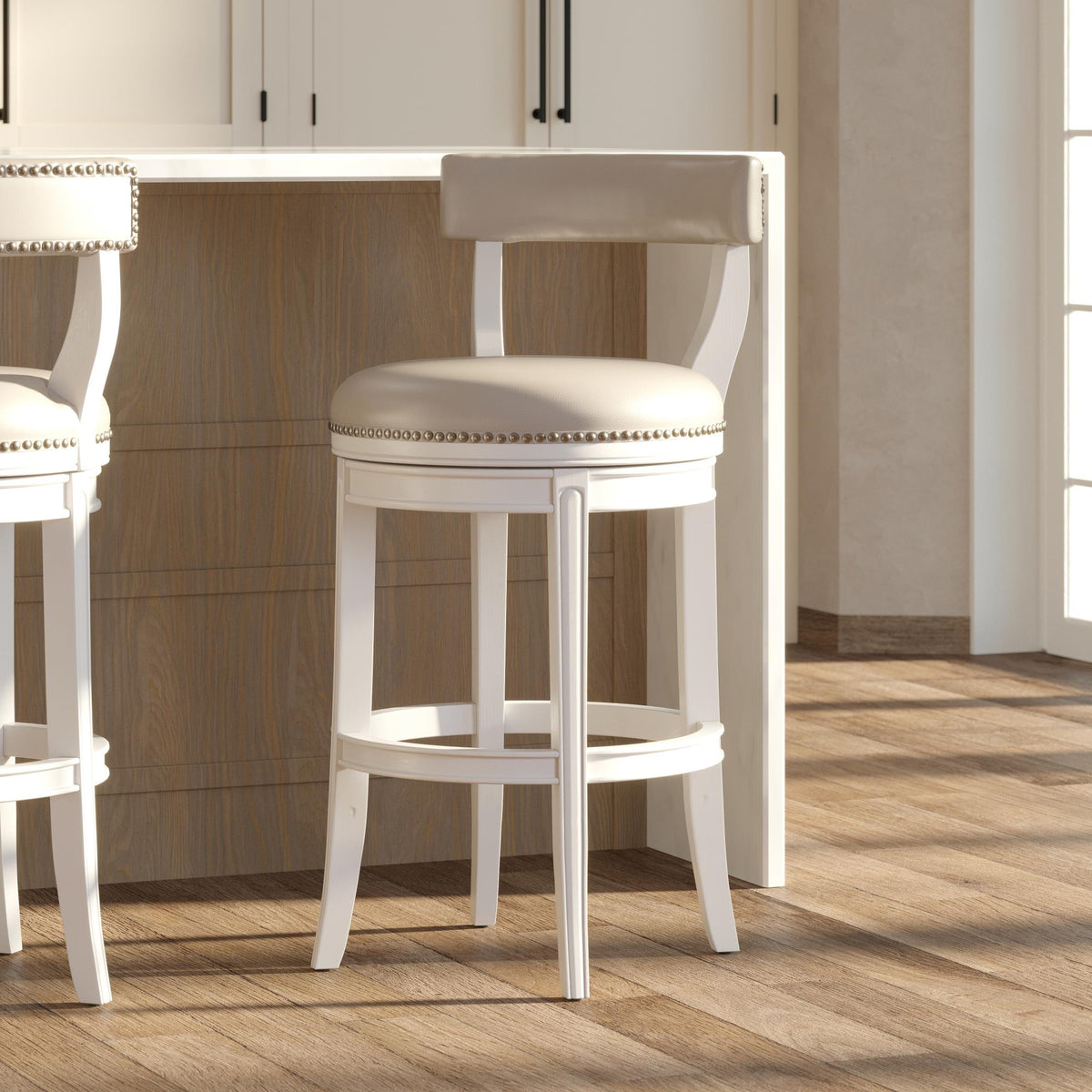 31" Bar Stool, White Wood with Gray Faux Leather Seat and Back, 1PC