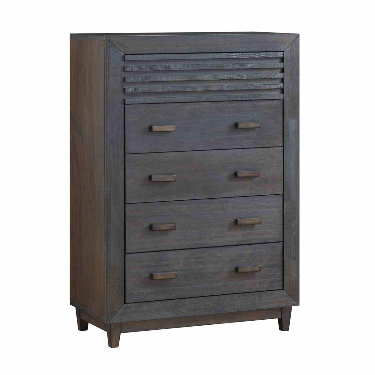 Transitional Style 1pc Chest Slat Design Mortise and Tenon Joinery Charcoal Brown Finish Bedroom Furniture