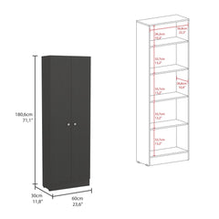 Valhalla Pantry Cabinet, Five Shelves, Double Door Cabinet -Black