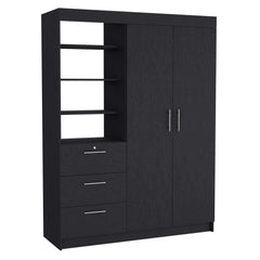 Astyanax 3 Drawers Armoire, Double Door, 3-Tier Shelf -Black