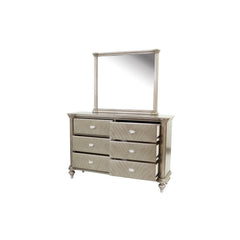 Luxury Antique Silver / Champagne Finish Dresser w Mirror Storage Space Drawers Bedroom Furniture