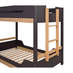 Contemporary Style Twin Over Twin  Bunk Bed Attached Side Ladder Insert An d Lock Joint Purple Mauve/Natural Finish Bedroom Furniture