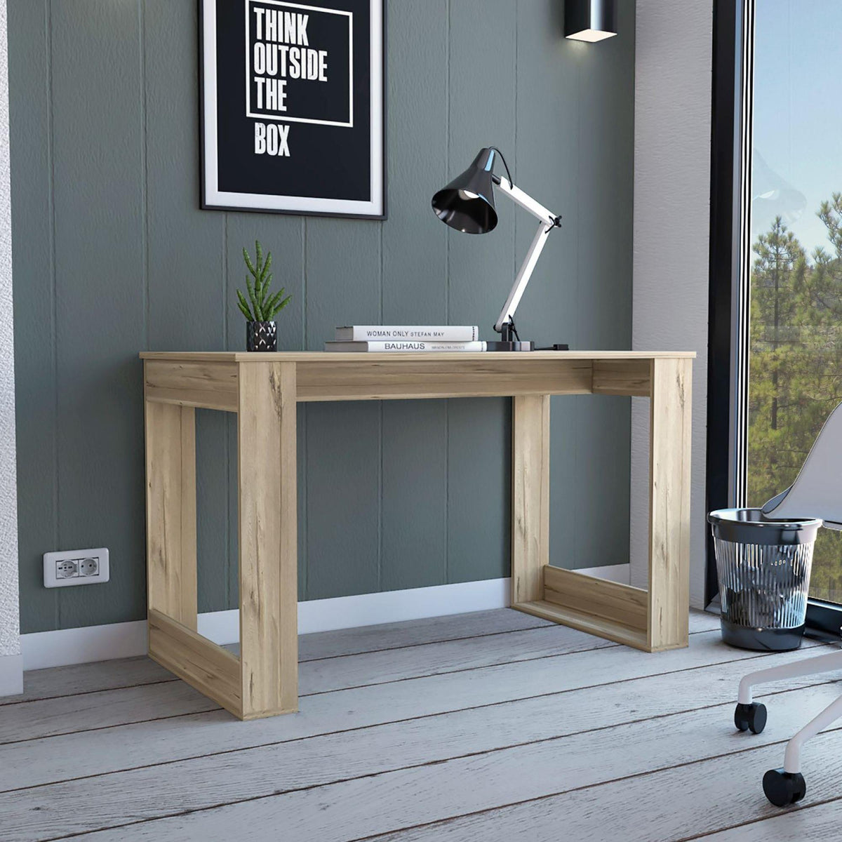 Galaxy Desk with Ample Workstation and Sturdy Legs, Light Oak