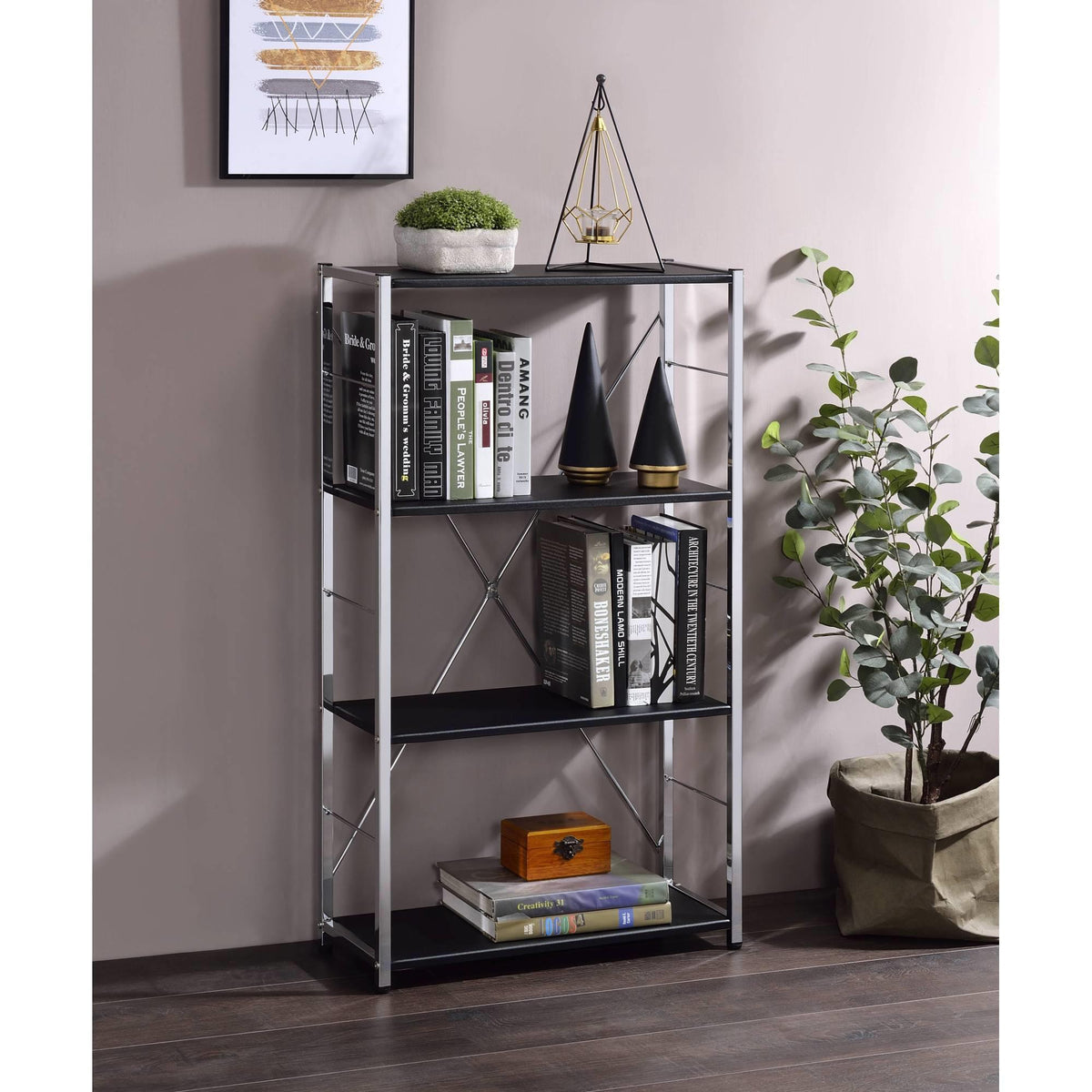 Avalon Black & Chrome Finish Bookshelf