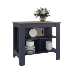 Astyanax Kitchen Island, Three Open Shelves, One Top Shelf, Four Legs, Modern Kitchen Decor And Organizer