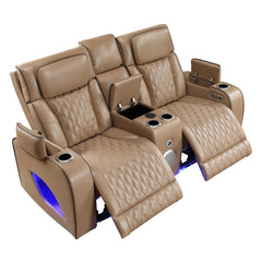 Hephaestus Modern Style Upholstery Recliner Loveseat Made with Wood & Massage Function Included - Caramel