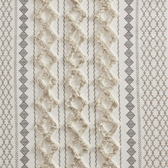 Cotton Printed Curtain Panel with Chenille Stripe and Lining Ivory 50x95"