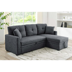 76.5" Linen Blend Upholstered Sectional with Pull-Out Bed and Chaise Storage