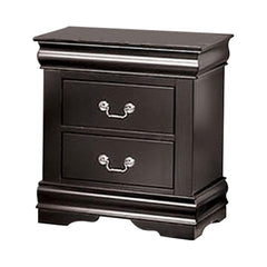 Crest Nightstand, 2 Drawers, Black Solid Wood, Nickel Metal Drop Handles