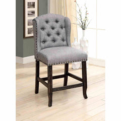 Rustic Style 2pc Counter Height Chair Nailhead Trim Wingback Bold Distressed Antique Black And Light Gray Finish Dining Room