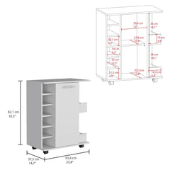 Tale Bar Cart with Casters, 2-Side Storage Shelves and 6-Wine Bottle Rack