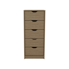 Utopia Tall Narrow Dresser, Pull Out System, Five Drawers, Natural Oak