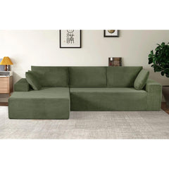 Moon Convertible Sectional Sofa in Soft Corduroy, Modern Comfy Couch with Full Foam Cushioning, Cozy Sleeper Sectional for Living Room, Bedroom, No Assembly Required, Dark Green - Left Facing