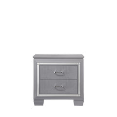 1pc Modern Two Drawer LED Lights Beveled Mirror Accents Chrome Finish Hardware Faux Crystal Accent Silver Finish