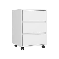Log 3 Drawer Filing Cabinet, Four Casters, Superior Top -White