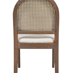 Neptune 18.5" Curved Cane Rattan Side Dining Chair, Set of 2, Ivory White Boucle