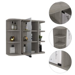 Record Medicine Cabinet, Six External Shelves Mirror, Three Internal Shelves -Light Gray