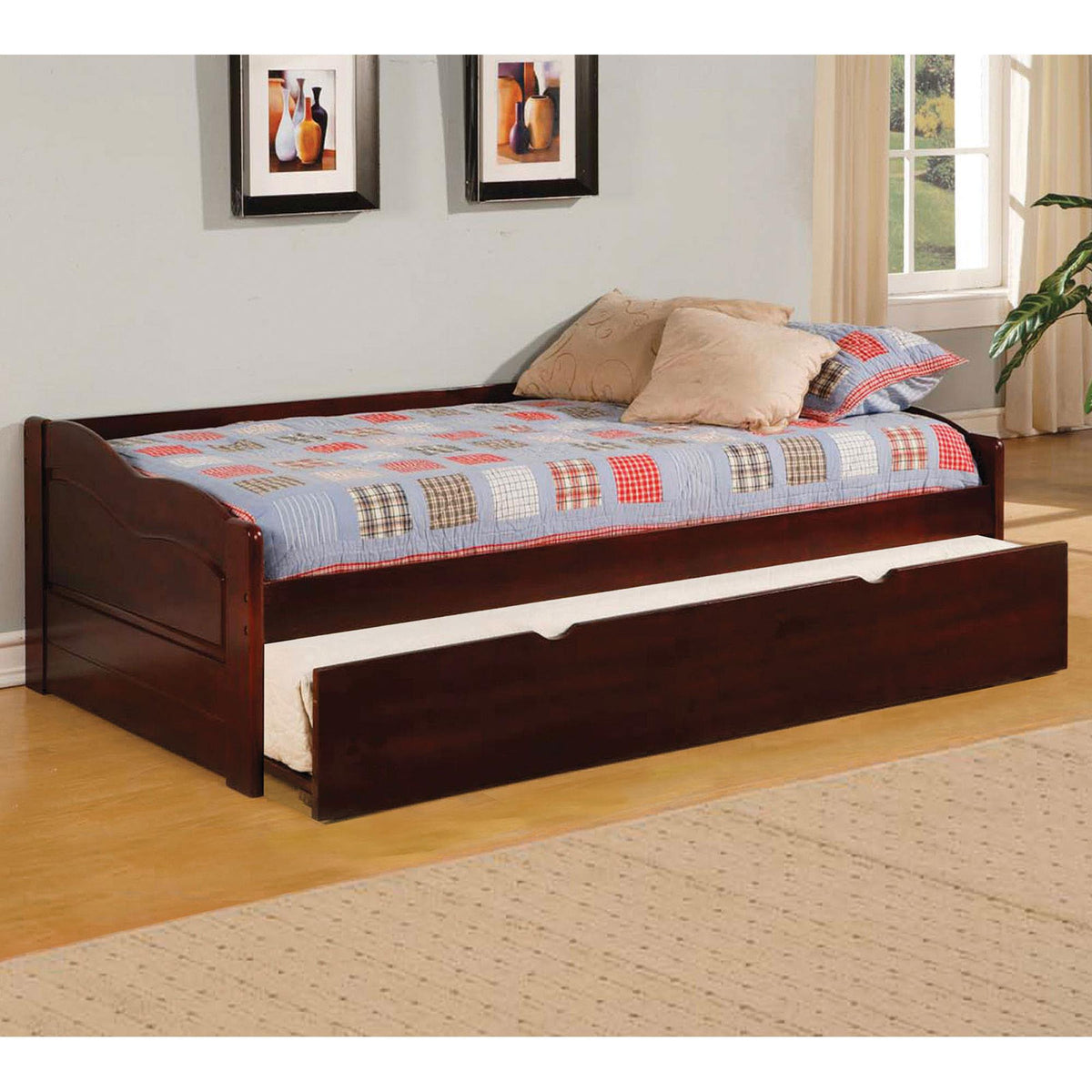 Valhalla Finish Traditional Style Daybed With Attached Twin Trundle And Slat Kit Included Cherry Finish