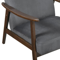 Mid-Century Modern Design 1pc Accent Chair Dark Gray Velvet Upholstery Dark Walnut Finish Wood, High-Resiliency Foam Cushions