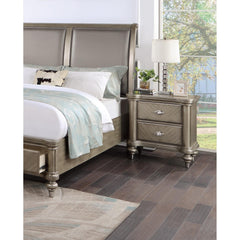 Luxury Classic Antique Silver / Champagne Finish 1pc Nightstand Storage Space Bedside Table Bedroom Furniture