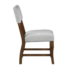 Contemporary Dining Side Chairs Set of 2 Durable Gray Chenille Fabric Upholstered Comfort Seat Back Wooden Furniture