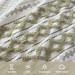 1 PCS 50x84" Cotton Printed Curtain Panel with Chenille Stripe and Lining Green