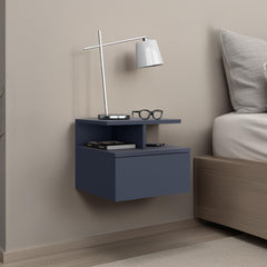 Cosmos Floating Nightstand, With One Drawer And Two Small Below Shelves For Storage or Decor, Blue