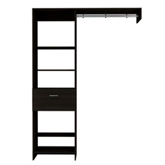 Oasis 150 Closet System, Metal Rod, Five Open Shelves, One Drawer -Black