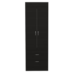 Rhea Armoire, Rod, Double Door, Two Drawers, Metal Handles