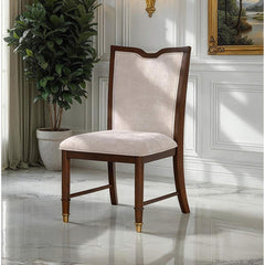 Transitional Style 2pc Side Armless Chair Upholstered Seat And Back Gold Capped Legs Dark Cherry Finish Dining Room