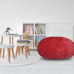 Faux Fur Bean Bag Chair, Red-3ft Cozy and Stretchable Fabric Lounger for Children and Adults with Easy-Clean Cover, Comfortable Faux Fur Seating for Bedrooms, Filled with Shredded and Memory Foam.