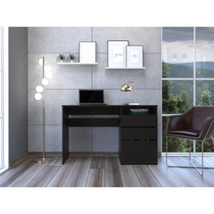 Chronicle Three Drawer Computer Desk, One Shelf -Black