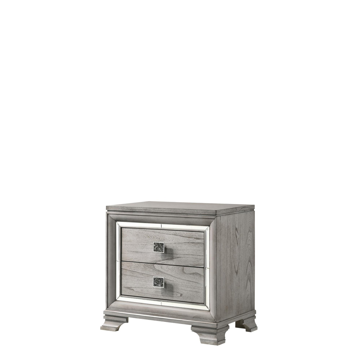 1pc Contemporary Light Grey Finish Two Drawers Bevel Mirror Accents Wooden Solid Wood Bedroom Furniture