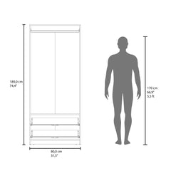 Vertex Armoire Double Doors, Two Drawes, Hanging Rod An Interior Shleves, Wardrobe, Black