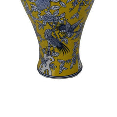 Shangri-La Decorative Jar, Yellow Bird and Floral, Blue Ceramic 20 Inch