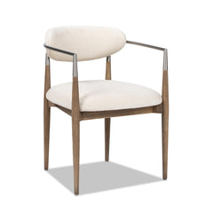 Fable Mixed Material Upholstered Dining Arm Chair, Warm White Chenille