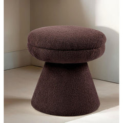 Brown Finish 1pc Round Top Accent Stool Teddy Fabric Pedestal Base Mushroom Shape Design Contemporary Primary Living Room