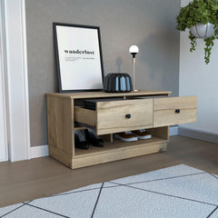 Hercules Storage Bench, Two Drawers, Two Open Shelves, Light Oak