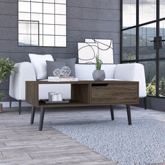 Vista Coffee Table, One Drawer, One Open Shelf, Four Legs -Dark Walnut