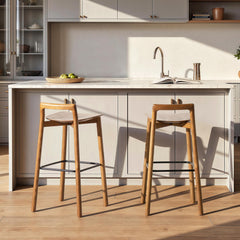 Shangri-La 30" Modern Minimalist Low Back Wood Barstool, Dark Brown Walnut Ash Wood