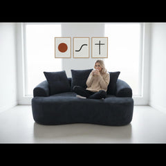 65.35" Curved Loveseat Sofa with Pocket Spring Cushions for Soft Seating, Small Space Couch with 3 Throw Pillows, No Assembly Needed, Black