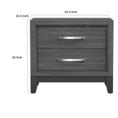 Pinnacle Bedside Nightstand, 2 Drawers Chrome Bar Handles, Gray Wood